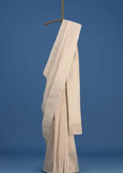 Silver Banarasi Tissue Silk Saree With Zari Weave
