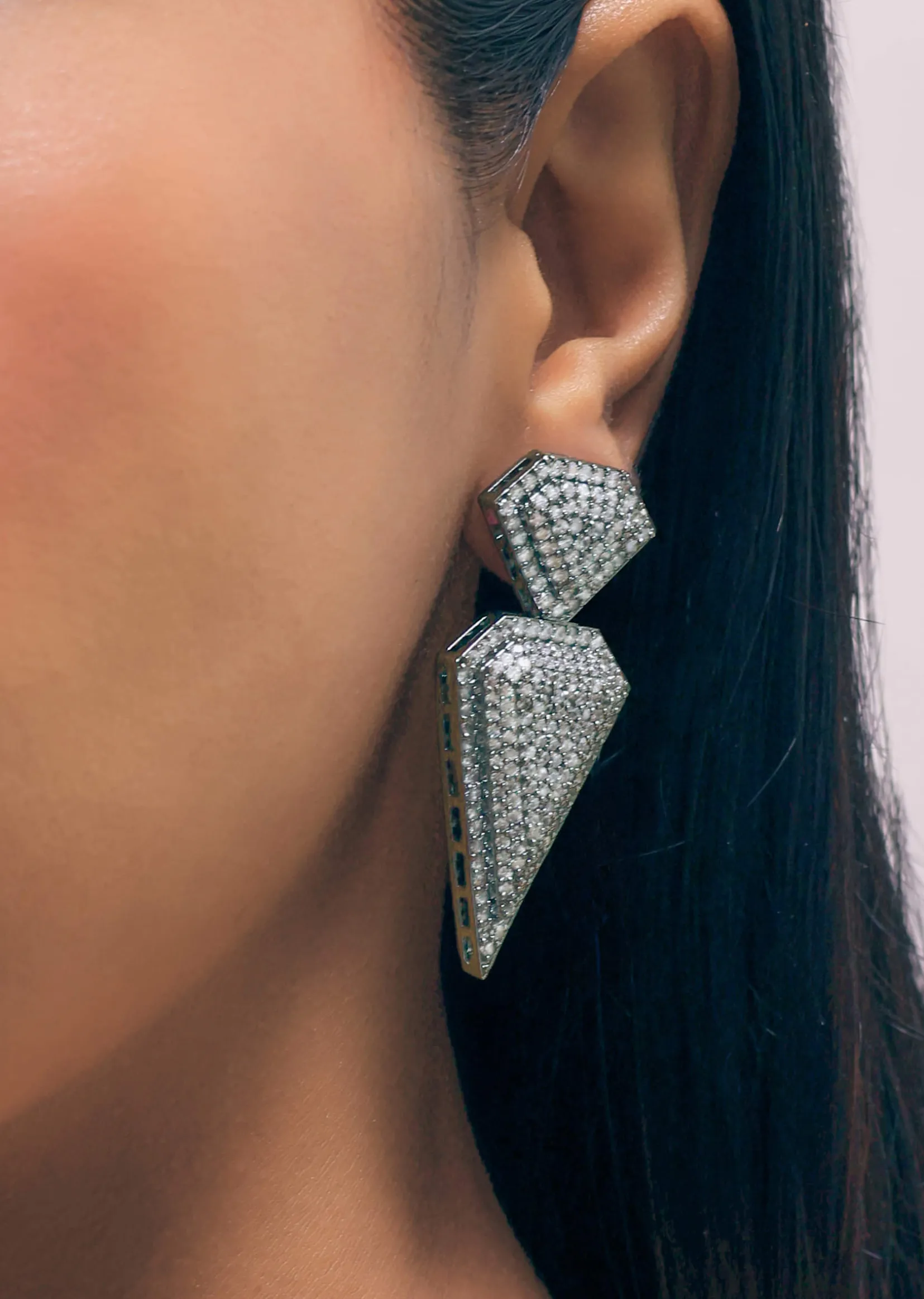 Silver Diamond Dangler Earring In Mix Metal