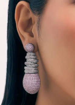 Silver Diamond Dangler Earrings In Mix Metal