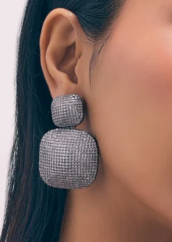 Silver Diamond Dangler Earrings In Mix Metals