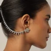 Silver Finish Ear Chain With White Zirconia