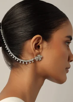 Silver Finish Ear Chain With White Zirconia
