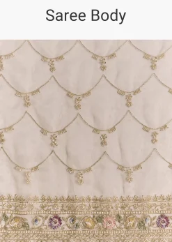Silver Glass Tissue Saree With Jaal Work And Multicolor Sequin Embroidery