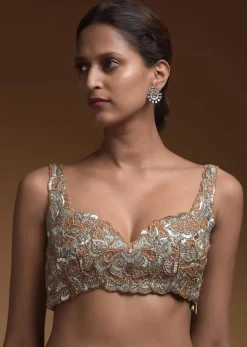 Silver Heavily Hand Embellished Crop Top With Cut Dana And Salli Work