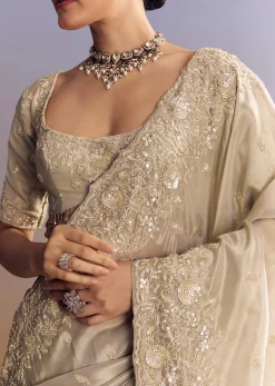 Silver Tissue Saree Embellished With Beads And Sequins