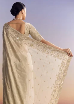 Silver Tissue Saree Embellished With Beads And Sequins
