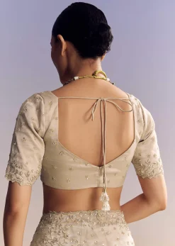 Silver Tissue Saree With Cutwork And Unstitched Embellished Blouse