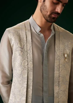 Sky Blue Banarasi Silk Kurta Jacket Set