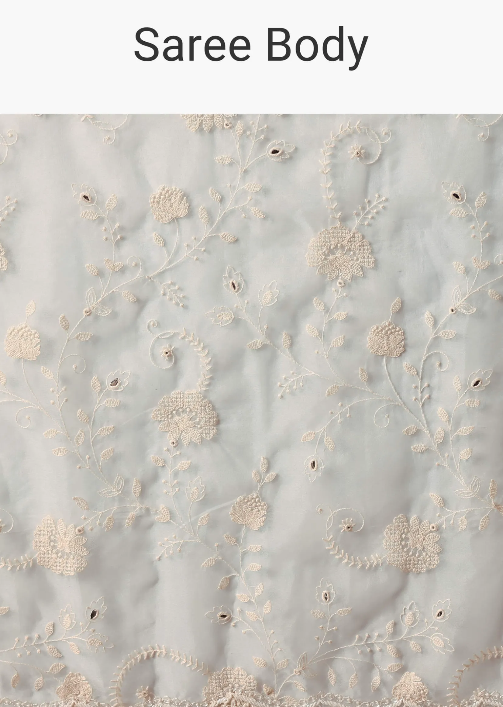 Sky Blue Chikankari Saree In Organza Silk With Scallop Border And Unstitched Blouse Fabric