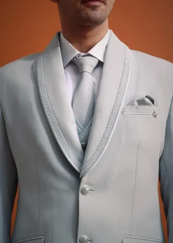 Sky Blue Cutdana Work Polyester Tuxedo And Pant Set