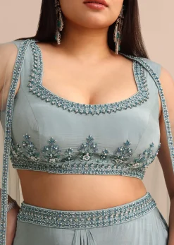 Sky Blue Draped Skirt With Cape