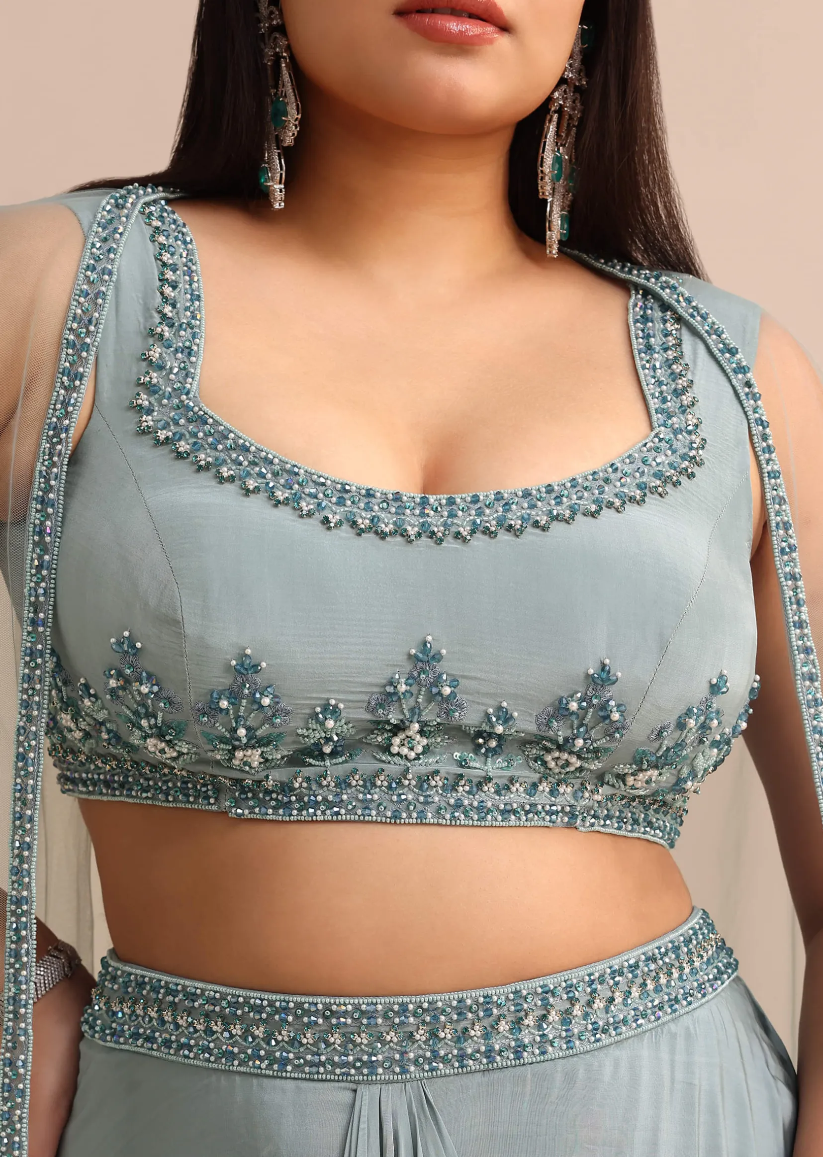 Sky Blue Draped Skirt With Cape