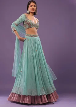 Sky Blue Embroidered Lehenga In Georgette