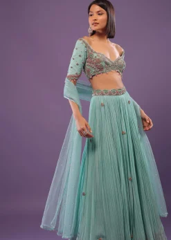 Sky Blue Embroidered Lehenga In Georgette