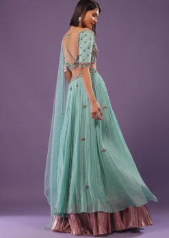 Sky Blue Embroidered Lehenga In Georgette