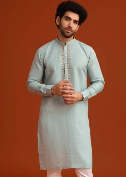 Sky Blue Floral Hand Embroidered Kurta And Pant Set