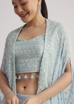 Sky Blue Georgette Palazzo Set With Embroidered Cape
