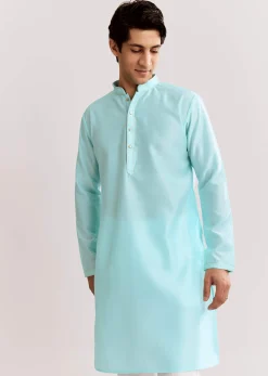 Sky Blue Jacquard Kurta Jacket Set With Animal Print