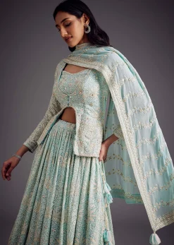 Sky Blue Lucknowi Work Lehenga Set