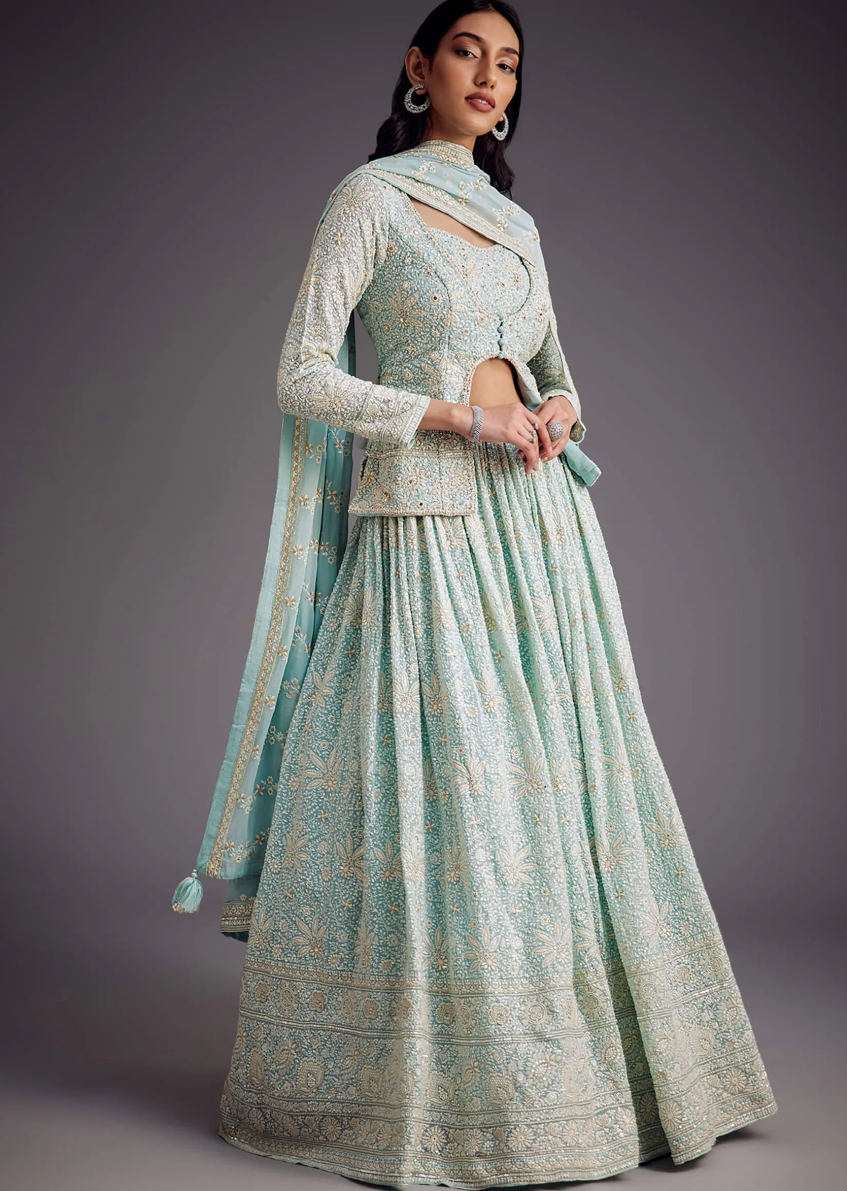 Sky Blue Lucknowi Work Lehenga Set