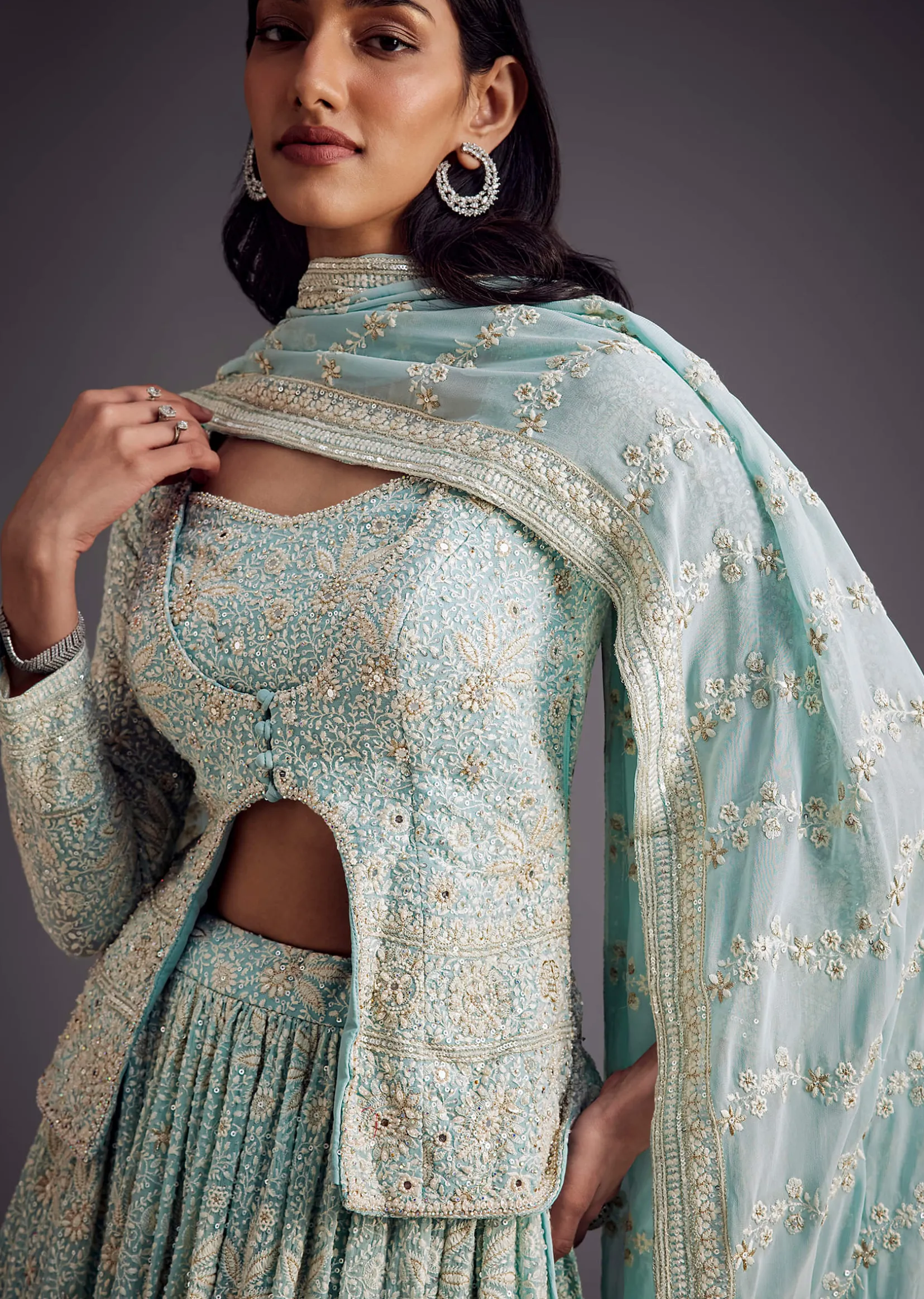 Sky Blue Lucknowi Work Lehenga Set