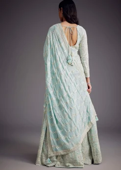 Sky Blue Lucknowi Work Lehenga Set