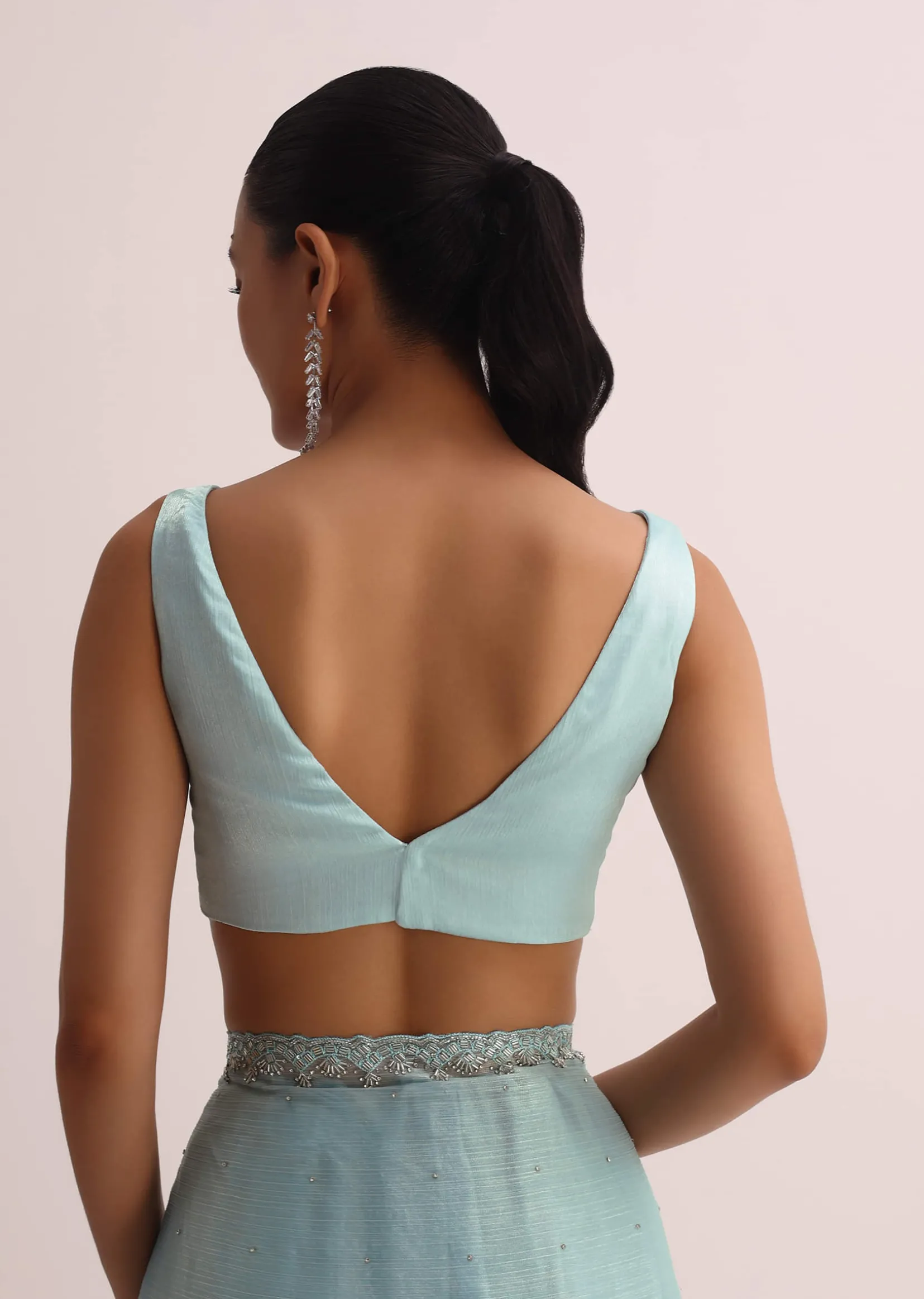 Sky Blue Saree With Cutdana Border And Unstitched Blouse