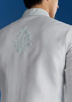 Sky Blue Silk Embroidered Jacket Kurta Set