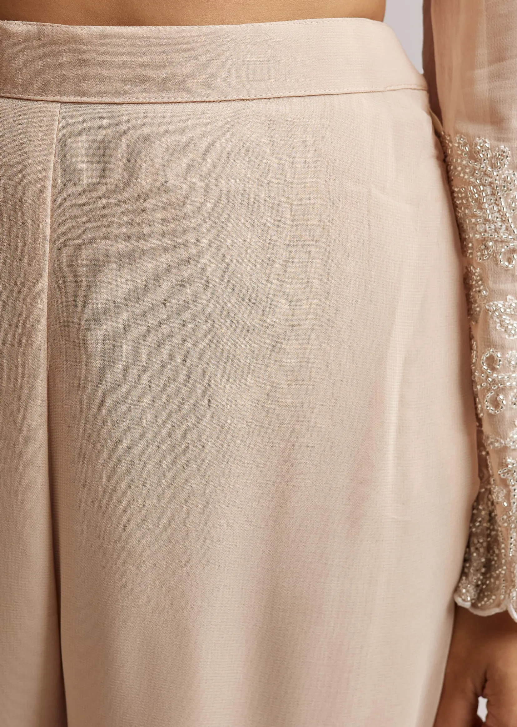 Soft Peach Beaded Kurti Pant Set With Dupatta
