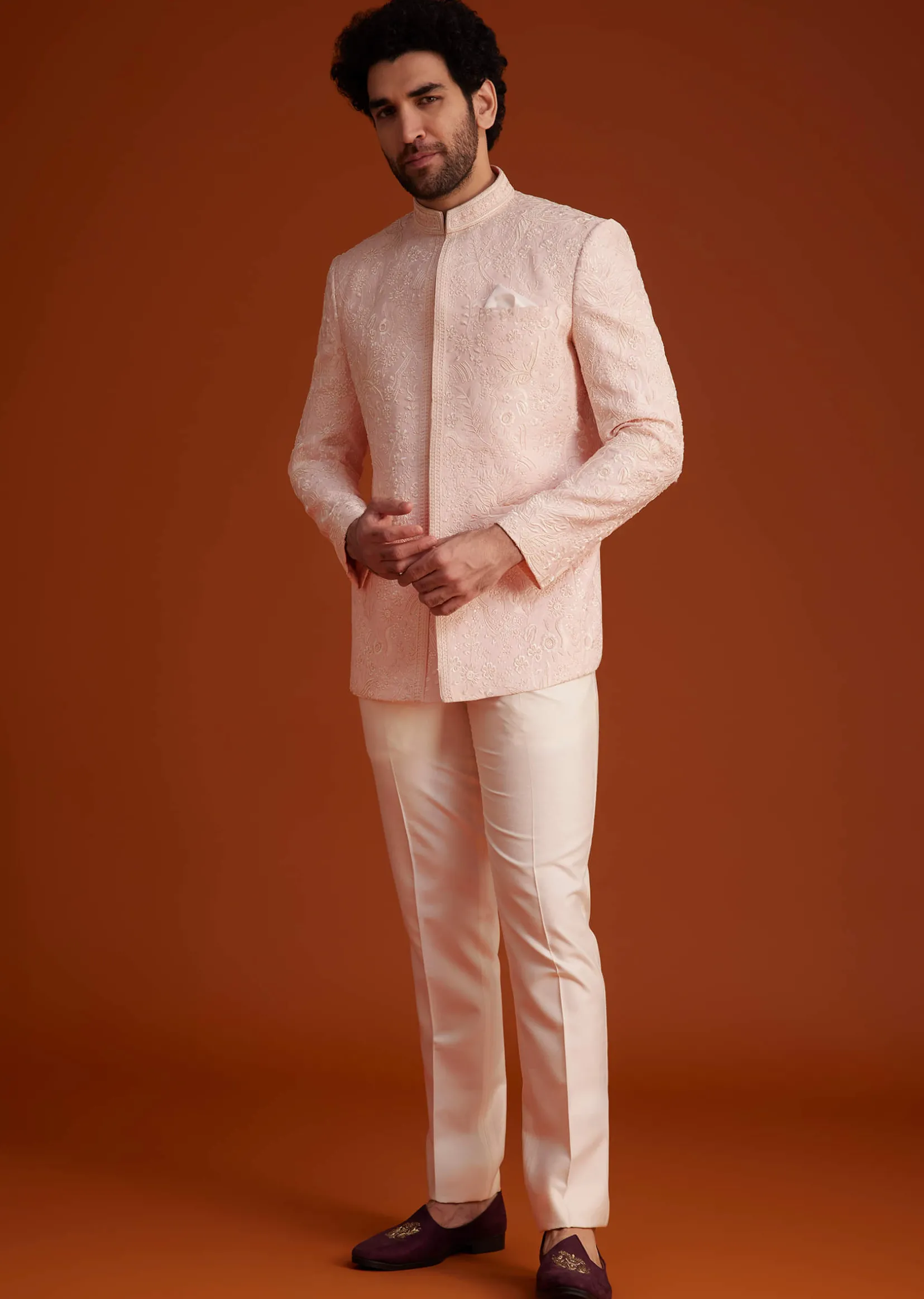 Soft Pink Embroidered Jodhpuri Suit