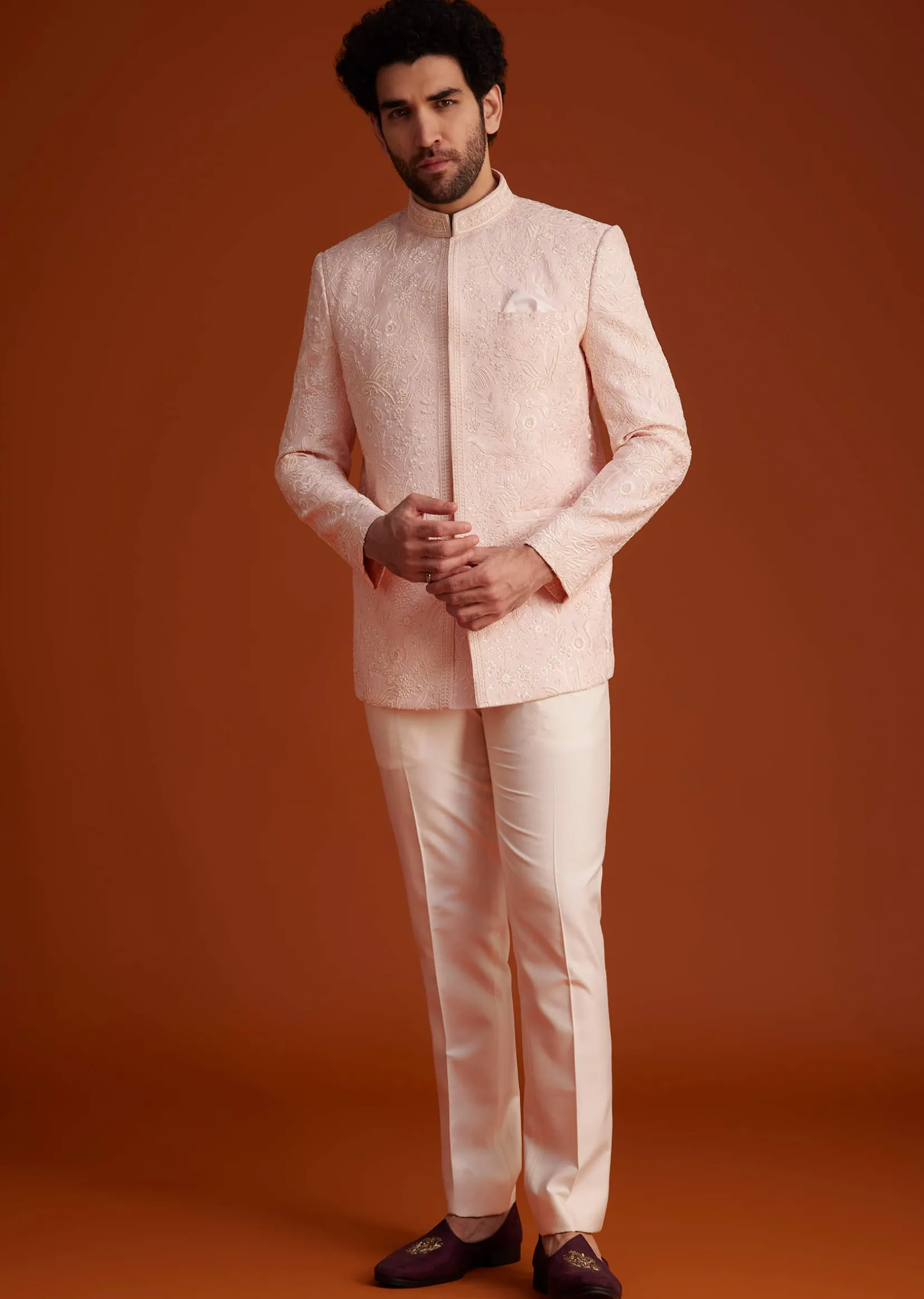 Soft Pink Embroidered Jodhpuri Suit