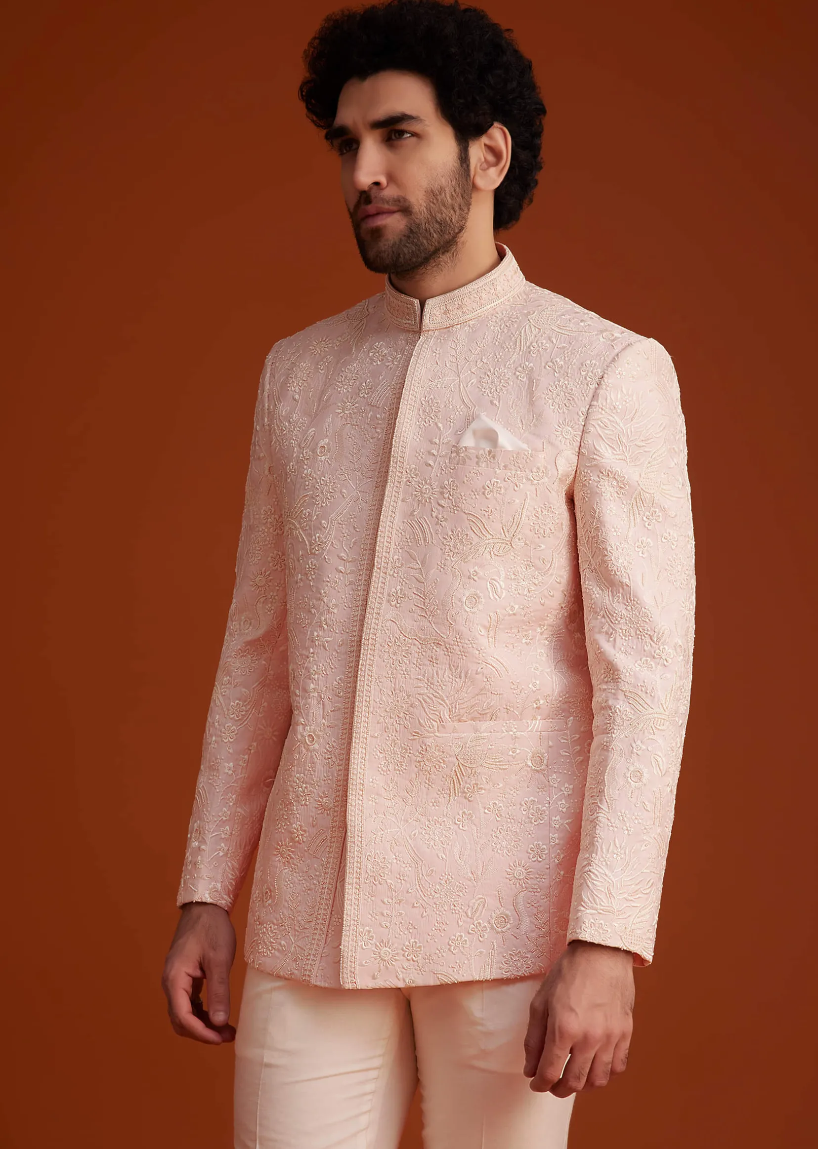 Soft Pink Embroidered Jodhpuri Suit