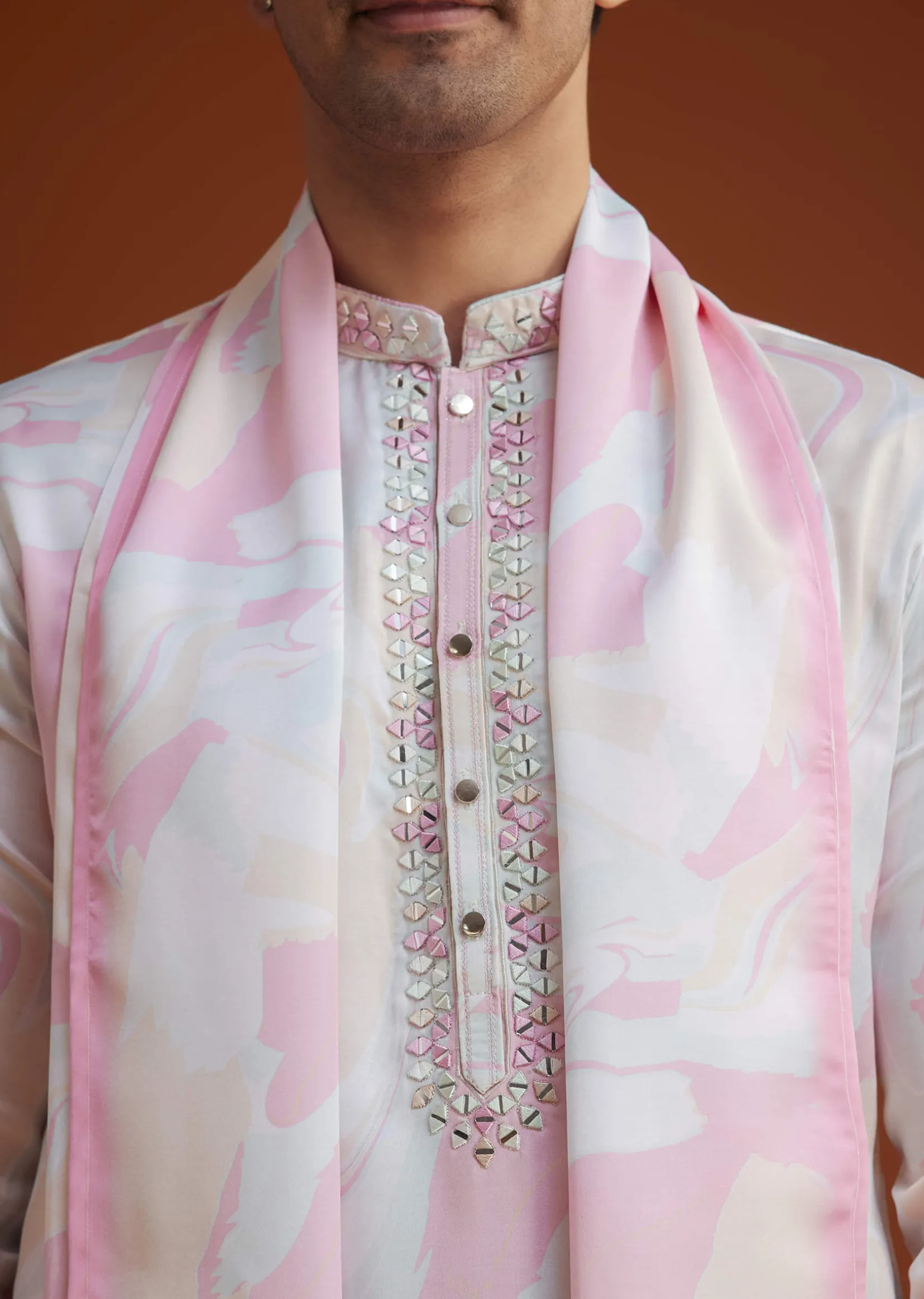 Soft Pink Marble Printed Kurta Set