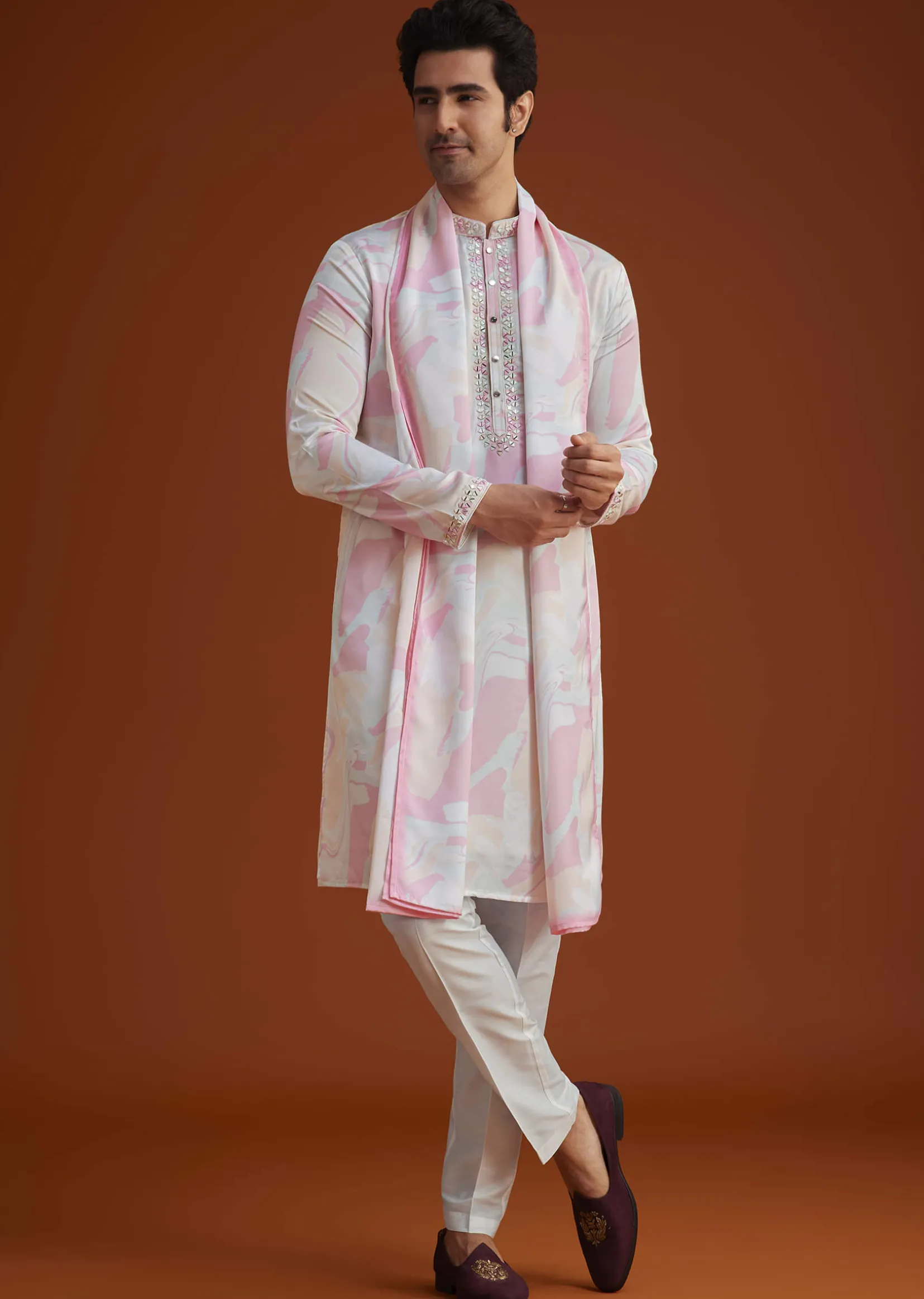 Soft Pink Marble Printed Kurta Set