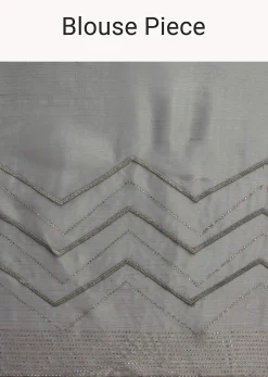 Stone Grey Glass Tissue Saree With Unstitched Blouse