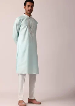 Stylish Blue Silk Kurta Set For Men