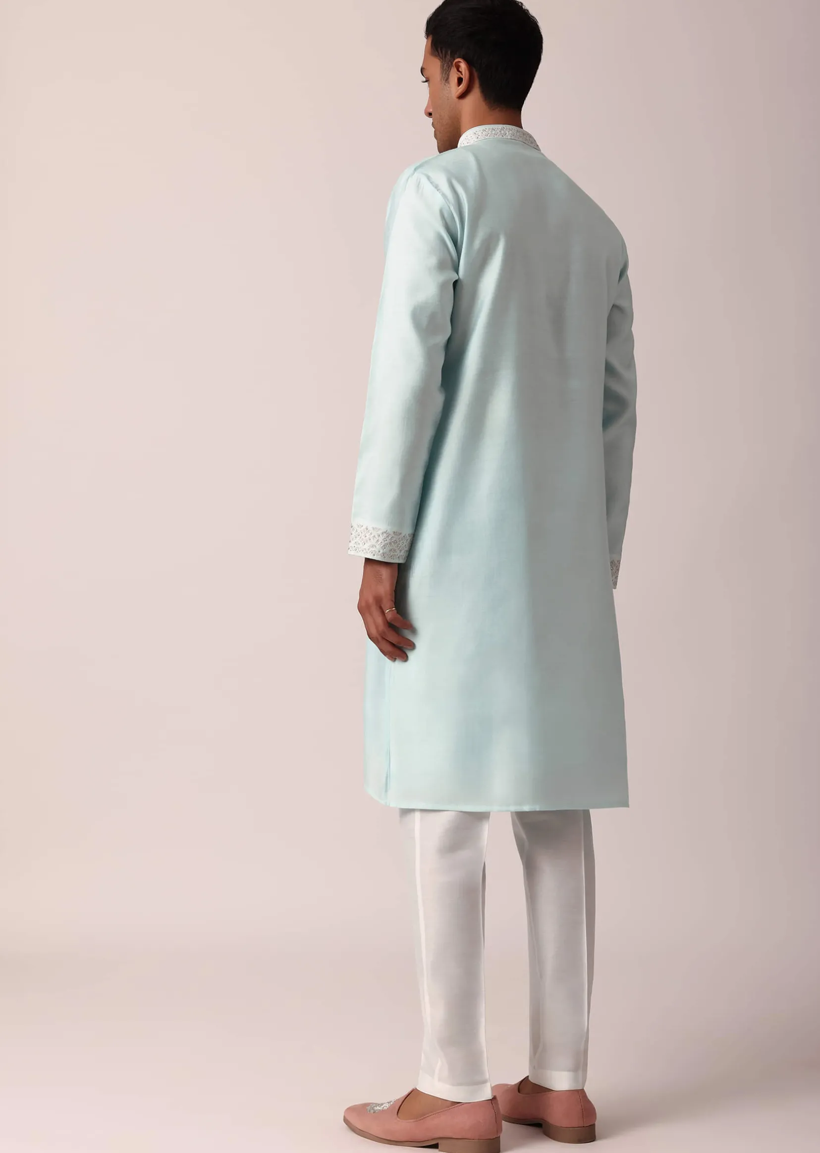 Stylish Blue Silk Kurta Set For Men