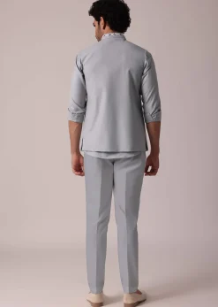 Stylish Grey Short Kurta With Embroidered Matching Bandi