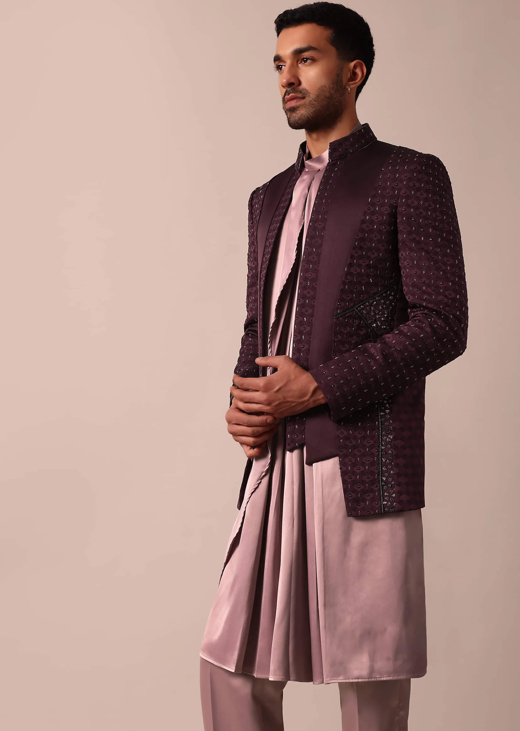 Stylish Purple Indowestern For Men