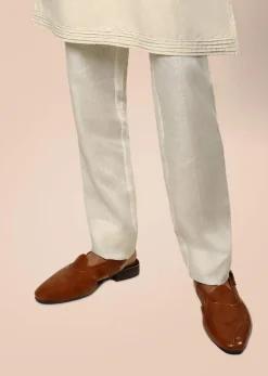 Tan Mule Flats In Leather With Straps On The Back