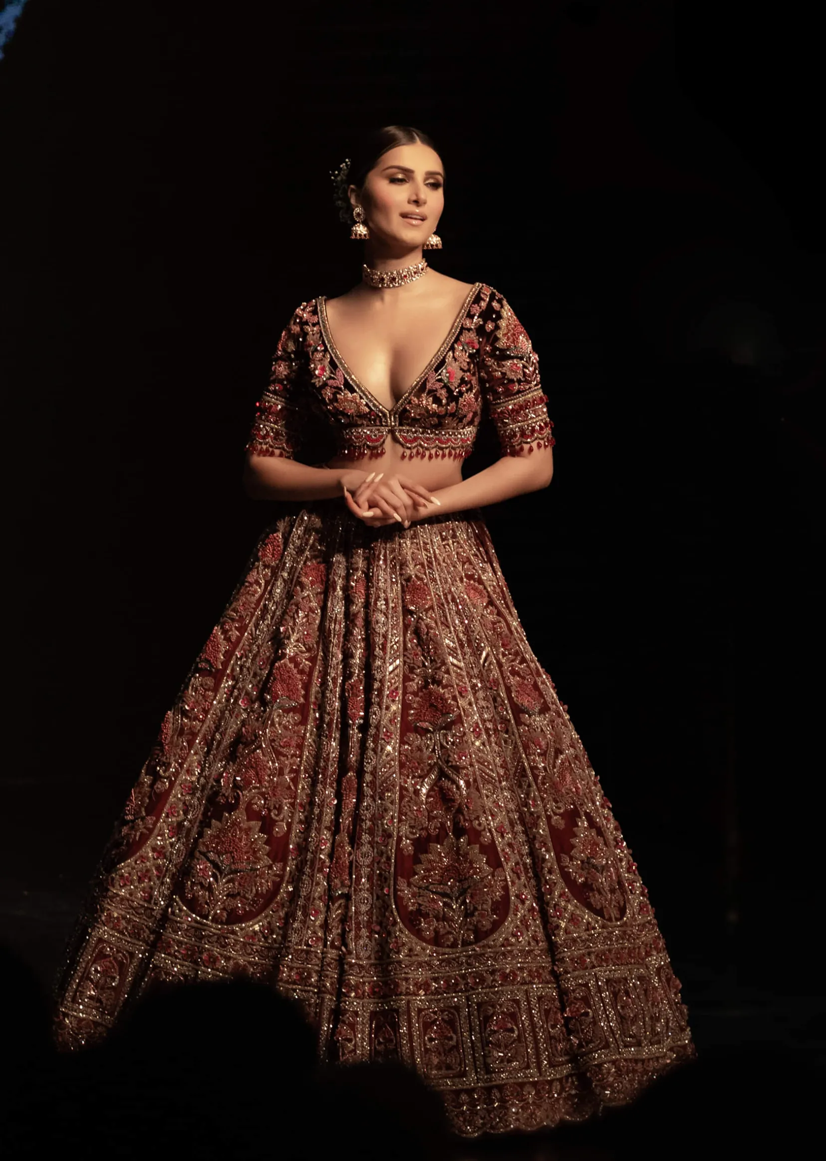 Tara Sutaria Blood Red Florid Lehenga Set - Noor 2022 Highlights Kalki Bridal Couture