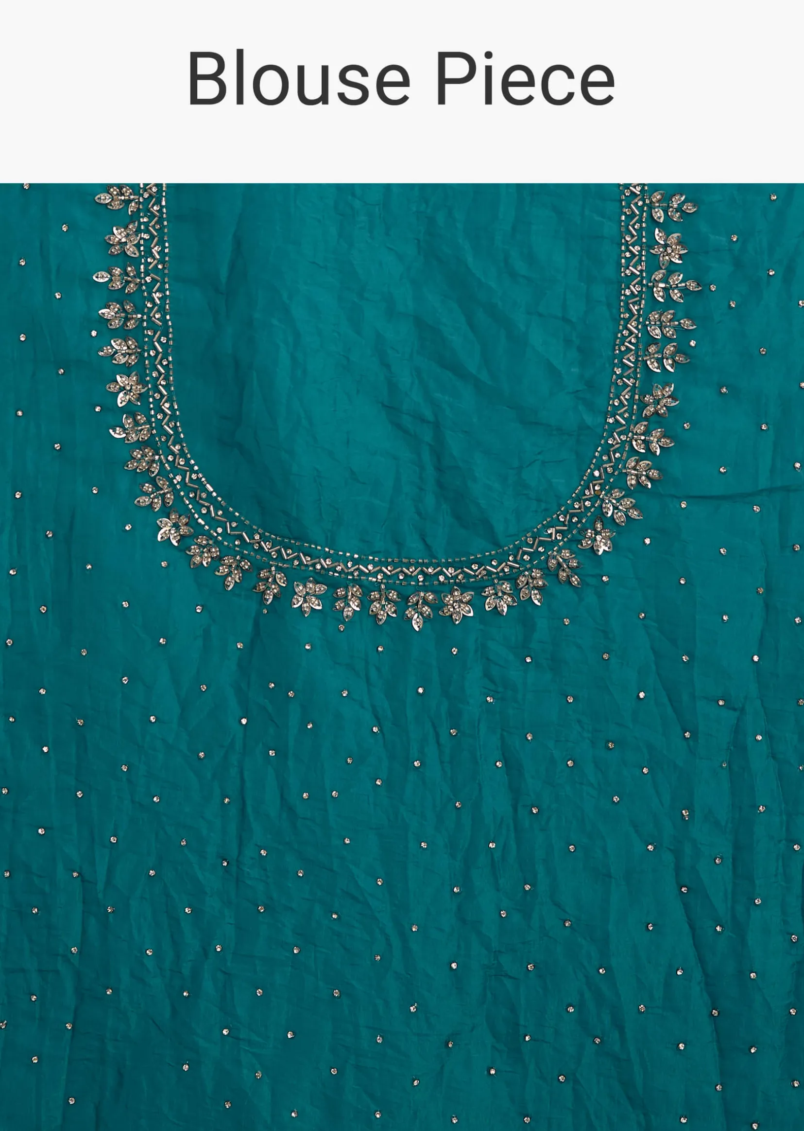 Teal Blue Crushed Tissue Stone Embellished Saree With Cutdana Scallop Border