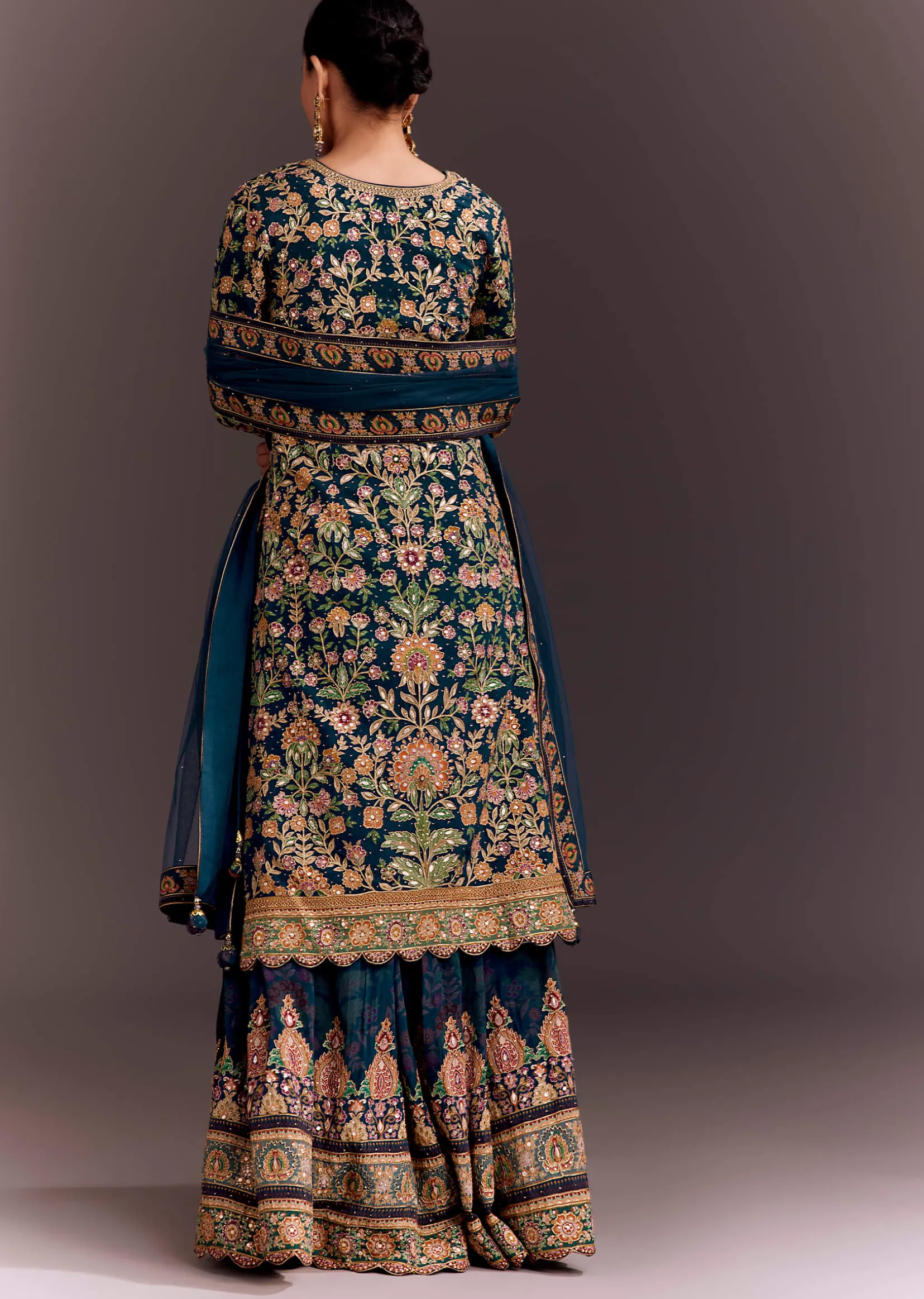 Teal Blue Embroidered Palazzo Set