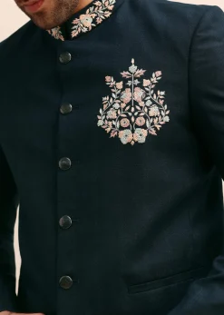 Teal Blue Thread Work Jodhpuri Suit For Men