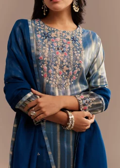 Teal Blue Tissue Zardosi Embroidered Palazzo Set