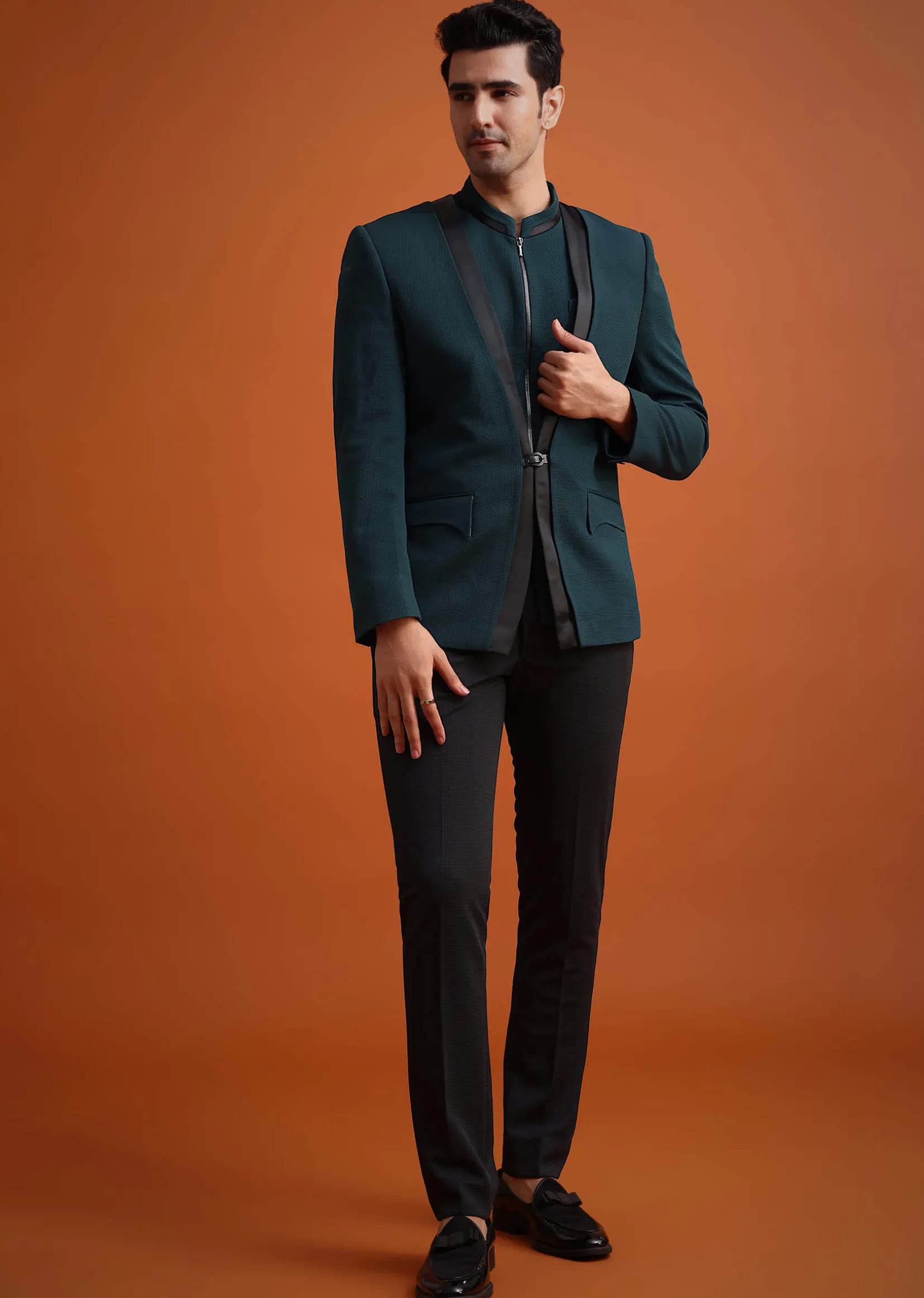 Teal Tuxedo And Trouser Set