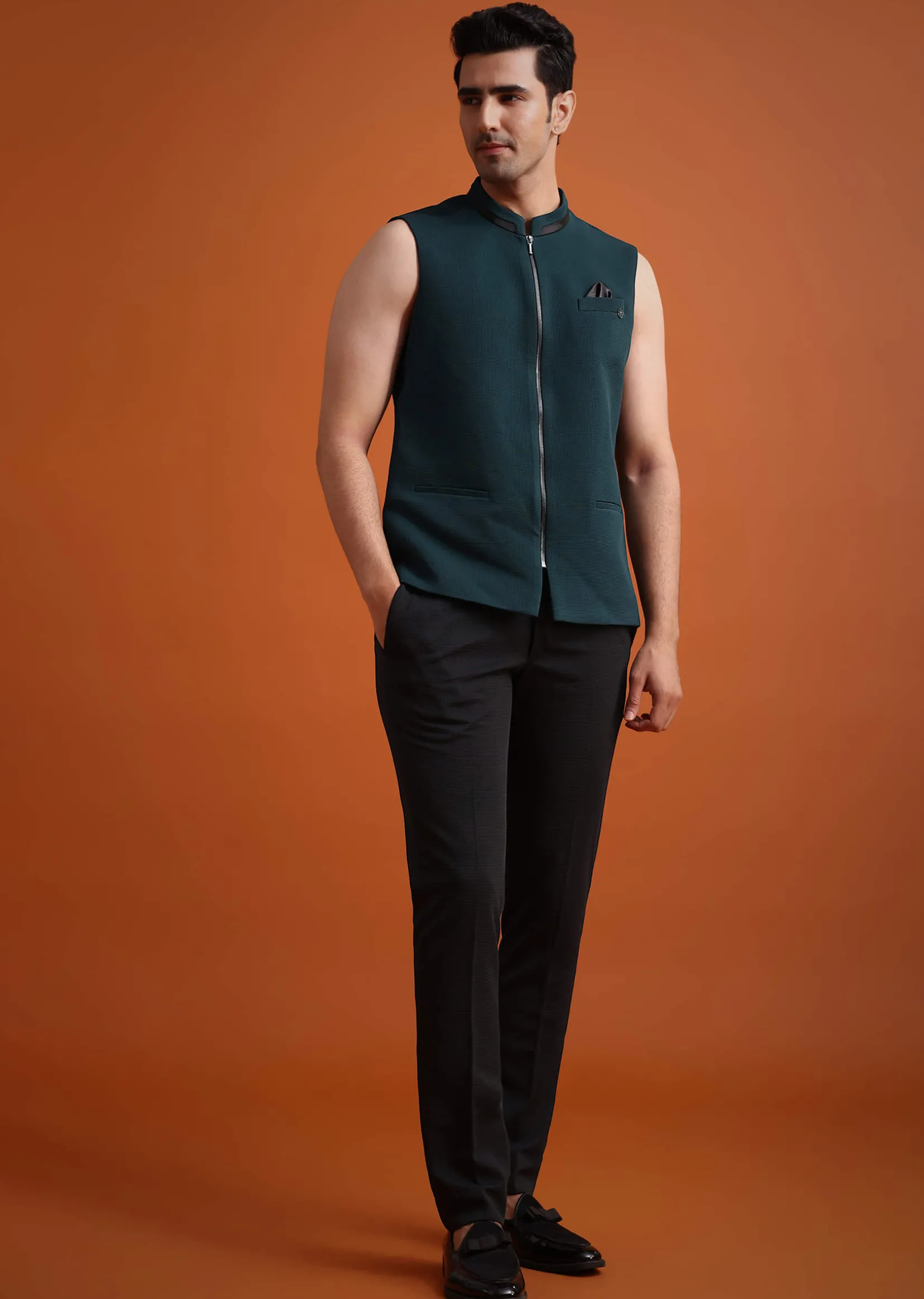 Teal Tuxedo And Trouser Set