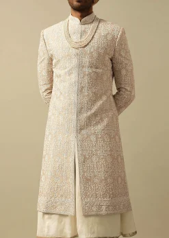 Timeless Beige Banarasi Silk Sherwani