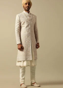 Timeless Beige Banarasi Silk Sherwani