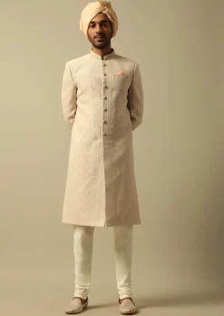 Timeless Beige Cotton Silk Sherwani Set